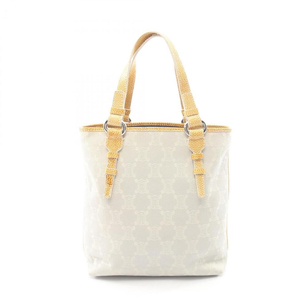 Celine Paris Macadam Tote Bag Handbag Canvas Leather Women's Gray/Yellow